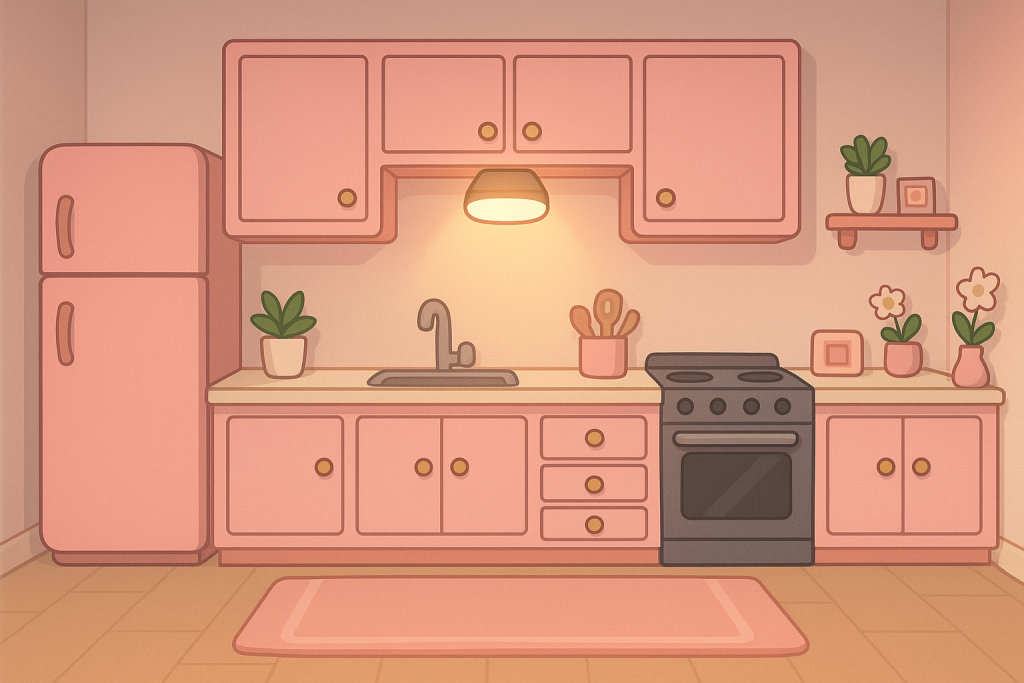 Toca Boca House Ideas — Bedroom, Kitchen & Playground Concepts 3 Toca Boca Pink Kitchen with Matching Cabinets and Decor