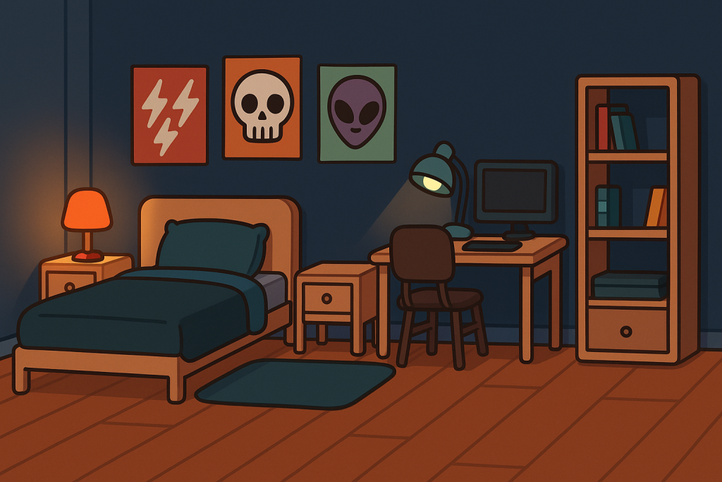 Toca Boca House Ideas — Bedroom, Kitchen & Playground Concepts 2 Toca Boca Teen Bedroom Design with Desk and Posters